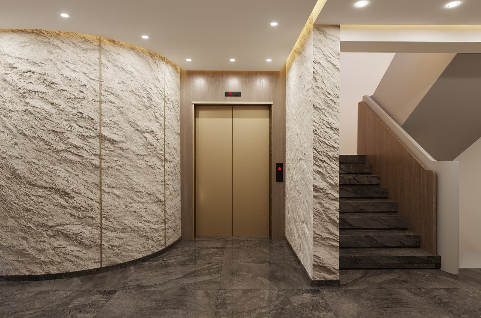 Ascenseur et escalier du hall