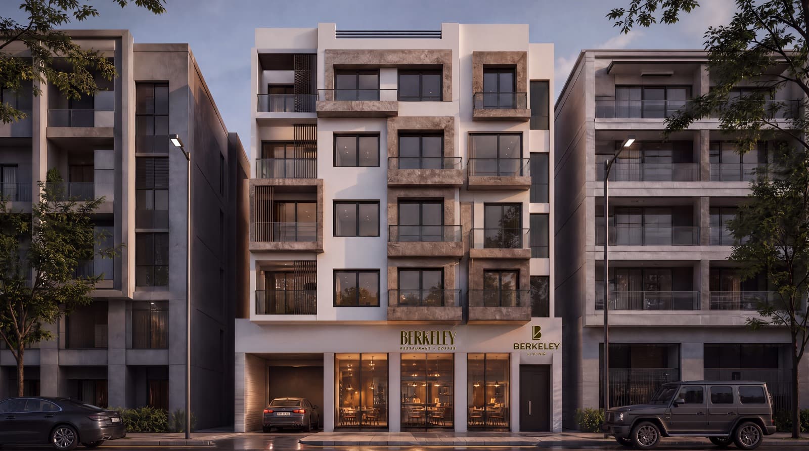 Facade of the Berkeley Nzaha residence in the evening